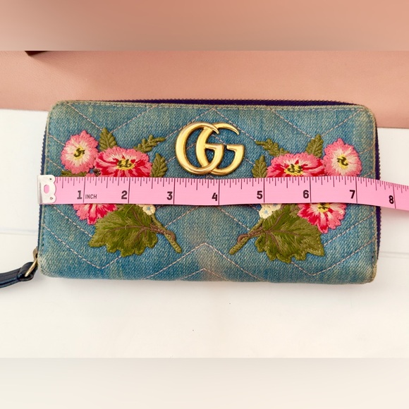 Gucci Marmont Denim Floral Zippy Wallet - Picture 13 of 14